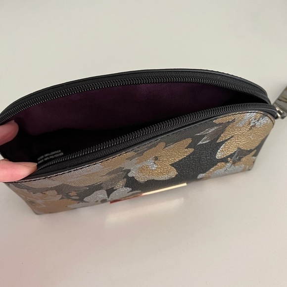 JACK FRENCH LONDON Leather Wristlet Bag Floral Metallic Event Occasion Evening - Picture 5 of 12